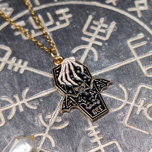 Necklace with coffin & bat pendant || Gothic jewelry Middle Ages Gothic stainless steel jewelry Pagan Wicca Alternative Strega Witch