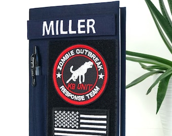 Book cover for green journal with loop tape for patches | Military journal | Army | Air Force | Marine Corps | Navy | Military gift. Style 6