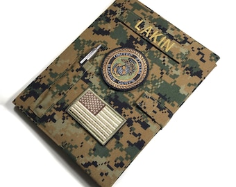 Military book cover for big record book (10.5 x 8 in.) with loop tape for patches |Army| Air Force| Marine Corps| Navy|Military gift.Style 3