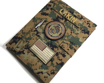 Military book cover for big record book (10.5 x 8 in.) with loop tape for patches |Army| Air Force| Marine Corps| Navy|Military gift.Style 3