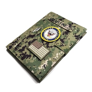 Military book cover for big record book (10.5 x 8 in.) with loop tape for patches |Army| Air Force| Marine Corps| Navy|Military gift.Style 3