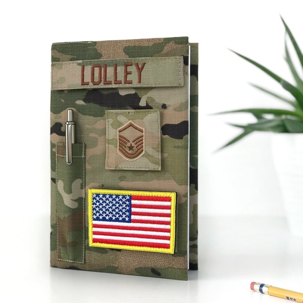 Book cover for military personnel with loop tape for name tags | Army | Air force | Marine | Navy | Military gift | Xmas gift. Style 2