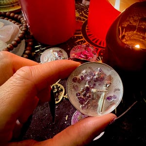 Häxkvinna rituell ljusset, ametist labradorit, trippelmåneberlock (set om 4)
