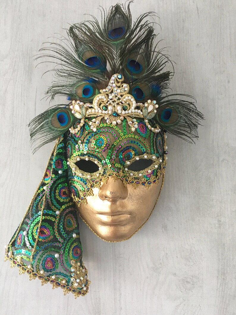 Handcrafted full face decorative mask.Peacock Etsy