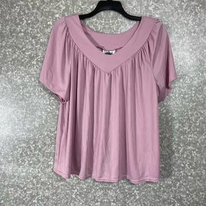 Chemisier vintage violet pâle plissé des années 1980 pour femmes - Grande taille 1X