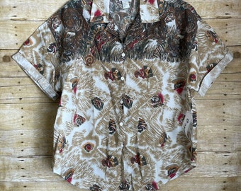 Vintage Caribou NWT Lion Print Button Up Shirt - Size XL - Short Cuffed Sleeves