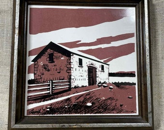 Canadiana Series Vintage Framed Art Tile by John Leonard - Number 2 English Barn