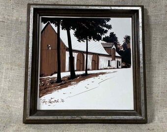 Canadiana Series Vintage Framed Art Tile by John Leonard - Number 3 Quebec Barn