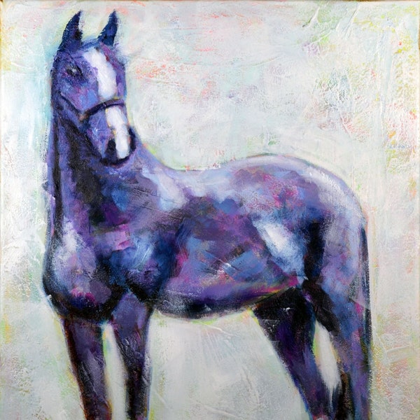 Horse original hand painted acrylic painting on canvas 16x20, colorful children's bedroom wall decor, canvas wall art