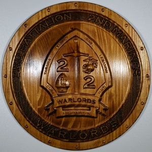 USMC 2nd Battalion 2nd Marines, Warlords, Marine Corps, 3d wood carving, military plaque