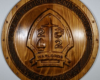 USMC 2nd Battalion 2nd Marines, Warlords, Marine Corps, 3d wood carving, military plaque