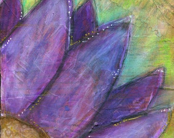 Purple sunflower painting hand painted on canvas board 9x12, purple nursery wall decor, little girls room wall art, original artwork