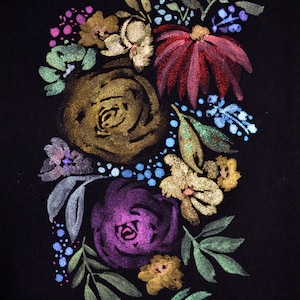 Flowers hand painted metallic watercolor painting 9x12, original metallic watercolor painting on black paper