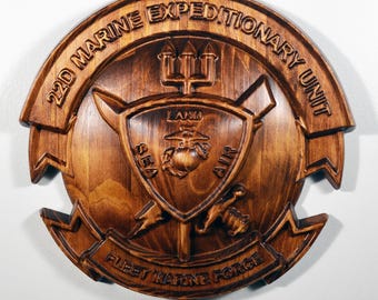 USMC 22nd Marine Expeditionary Unit, 12" wood carving, military plaque