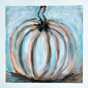 Pumpkin painting on acrylic paper 12x12, fall wall art, Thanksgiving decorations, Halloween decorations, rustic wall decor