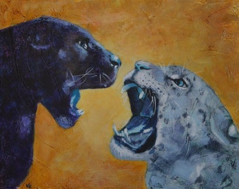 Leopard Faces Original Acrylic on Canvas - 16x20 Safari Bedroom Decor Zoo Animal Art