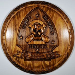USMC 2nd Reconnaissance Battalion, Marine Corps Special Forces, stained 3d wood carving, military plaque