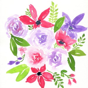 Rose and lily watercolor painting 9x12, Lilac rose wall decor, original pink lily watercolor art