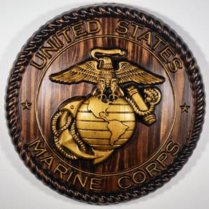 USMC Marines Logo 12&quot;Java and Gold Painted Military Plaque