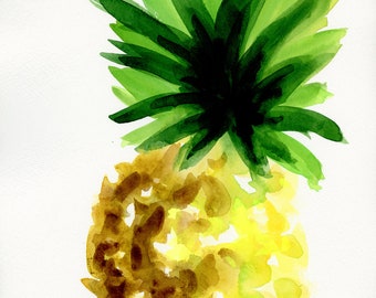 Pineapple hand painted watercolor painting 9x12, Hawaiian fruit wall art, kitchen wall art, tropical fruit decor