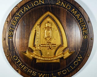 USMC 1st Battalion 2nd Marine 12-inch Java Gold Unit Plaque