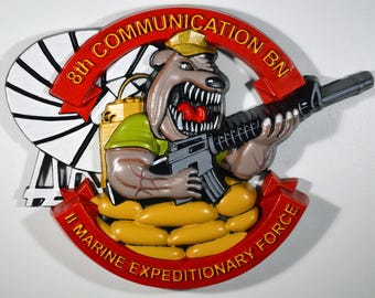 USMC 8th Communication Battalion, Painted wood military plaque