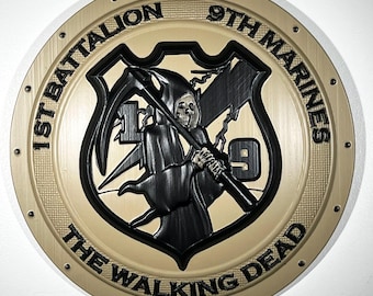 USMC 1st Battalion 9th Marines 12" Shield Black Sand Unit Plaque