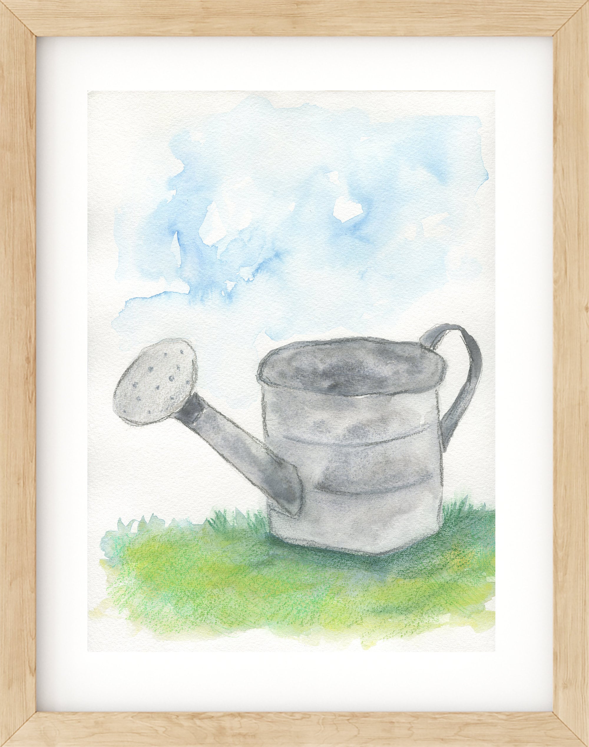 Watering Can Hand Painted Watercolor Painting 9x12, Nature