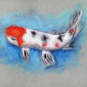 Koi fish painting watercolor painting 9x12, original mixed media, not a print, Japanese Koi painting