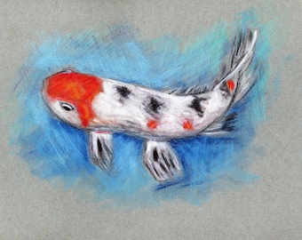 Koi fish painting watercolor painting 9x12, original mixed media, not a print, Japanese Koi painting