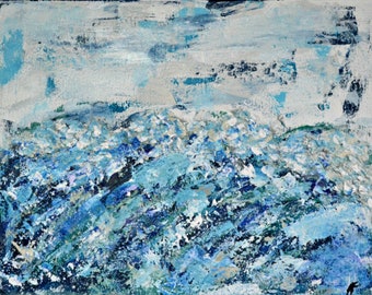 Meereswellen abstrakt auf Leinwand 12x16, handgemalte Meereslandschaftskunst, Leben am Strand Wanddekoration, modernes impressionistisches Original
