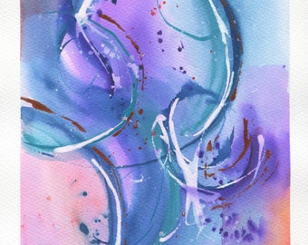 Abstract watercolor painting hand painted on paper 9x12, vibrant colors for living room wall art, ready to frame original art 9x12