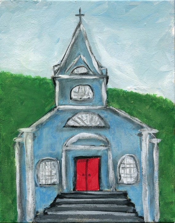 Little White Church Painting on Canvas Board Country Church Etsy