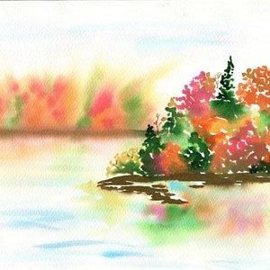 Fall lake watercolor painting 9x12, landscape scenery original hand painted watercolor painting, rustic decor wall art