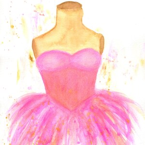 Ballerina dress original watercolor painting 9x12, dreamy pink princess dress watercolor painting, little girls room wall art decor