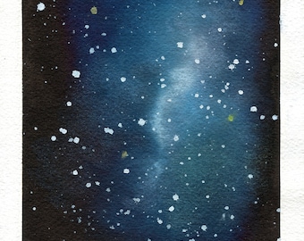 Galaxy original hand painted watercolor painting, set of 4 5 x7 nebula artwork, Northern lights wall decor