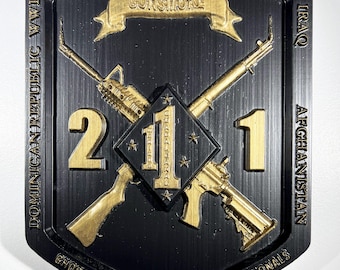 USMC 2nd Battalion 1st Marines 12" Military Unit Plaque Black and Brass