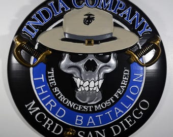 USMC 3rd Recruit Training Battalion India Co Dark, 3d wood CNC, military plaque