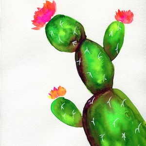 Pittura ad acquerello dipinta a mano di cactus in fiore 9x12, arte della parete sudoccidentale, opera d'arte di cactus in fiore rosa, pittura ad acquerello succulenta