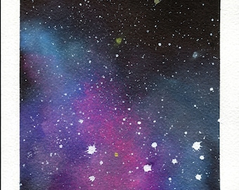Galaxy watercolor painting, set of 4 5 x7, hand painted nebula wall art, space art wall decor, celestial watercolor, Northern lights artwork