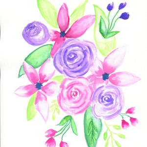 Rose and lily original watercolor painting 9x12, lilac roses nursery wall decor, pink lily watercolor art