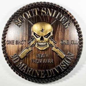 Placa de la unidad de latón y Java de 12 pulgadas del 2.º francotirador explorador de la Infantería de Marina de los EE. UU.