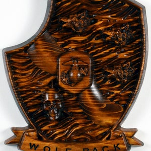 3e Bataillon de blindés légers de reconnaissance, sculpture sur bois 3D de l'USMC, plaque militaire