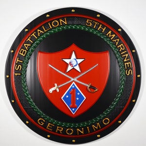 USMC 1st Battalion 5th Marines Painted Shield Blackout, USMC Geronimo CNC, militaire plaquette