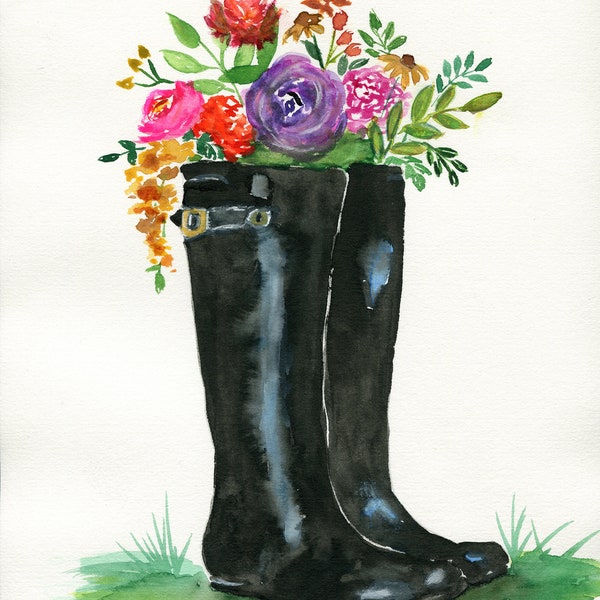 Rain Boot Flowers Art Etsy