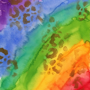 Impressão de leopardo dourado e arco-íris original pintado à mão pintura em aquarela 8x10, sinta-se bem arte de parede, celebre o orgulho decoração de casa