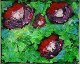Fleurs lumineuses peinture sur toile 8 x 10, petit art mural fleur abstraite peinte à la main, design impressionniste floral rouge, art mural toile