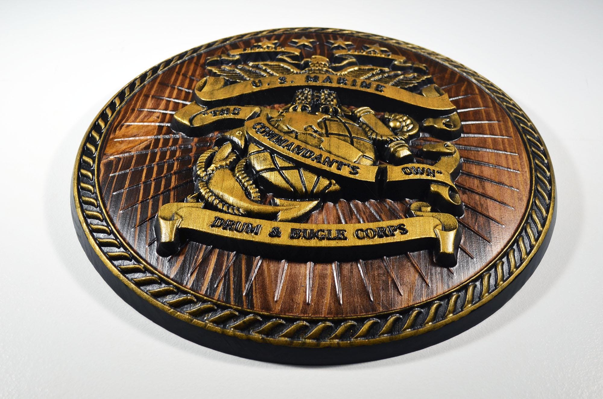 USMC Drum & Bugle Corps, Java Gold 3d Wood Carving, Military