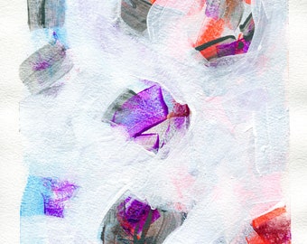 Abstract acrylic painting with purple and orange accents, mark making original artwork 9x12 ready to frame