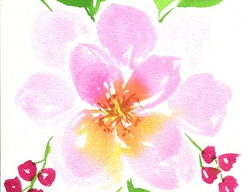 Peinture à l'aquarelle de pivoine rose, décoration de chambre d'enfant de fleurs, art mural de peinture de fleurs, aquarelle originale de 5 x 7
